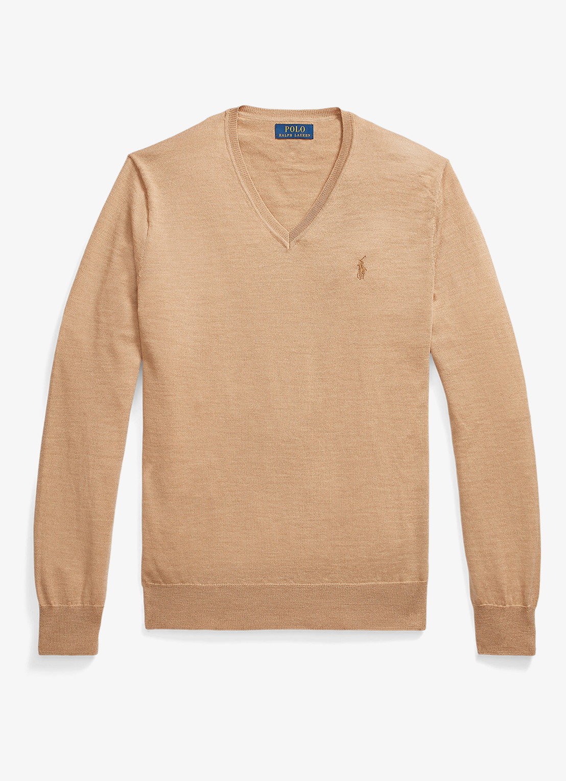 Ralph Lauren Fijngebreide pullover van wol met logoborduring - voorkant camel melange / camel