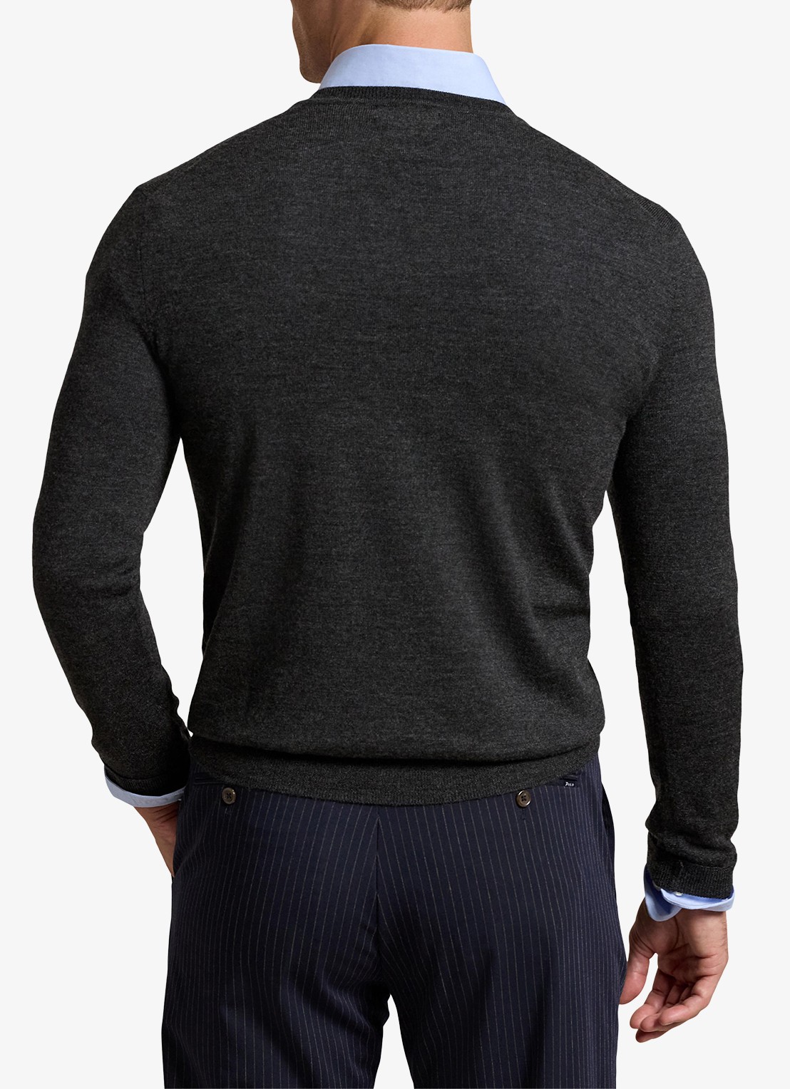 Ralph Lauren Fijngebreide pullover van wol met logoborduring - achterkant 3 dark granite hthr / donkergrijs