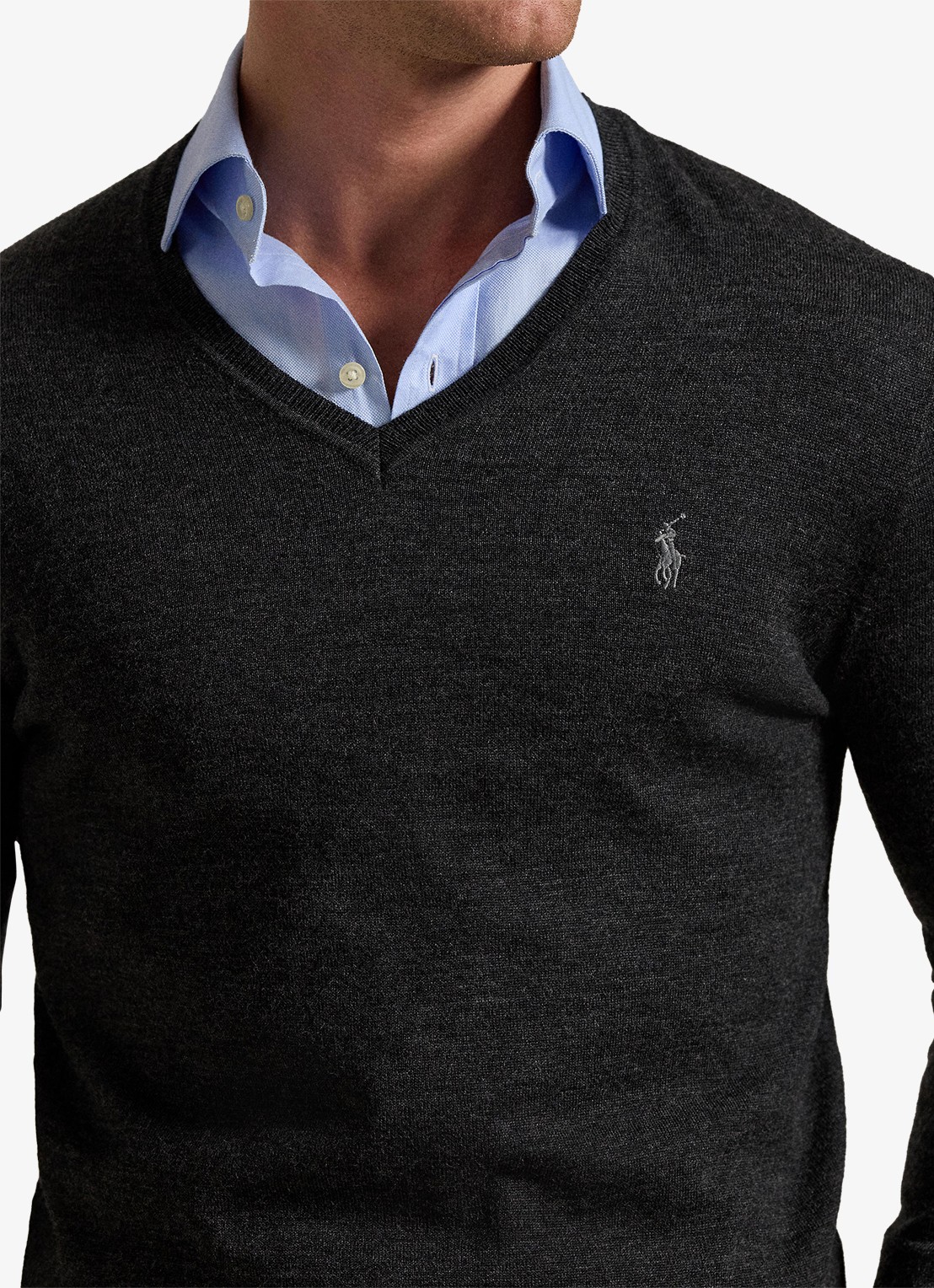 Ralph Lauren Fijngebreide pullover van wol met logoborduring - detail 2 dark granite hthr / donkergrijs