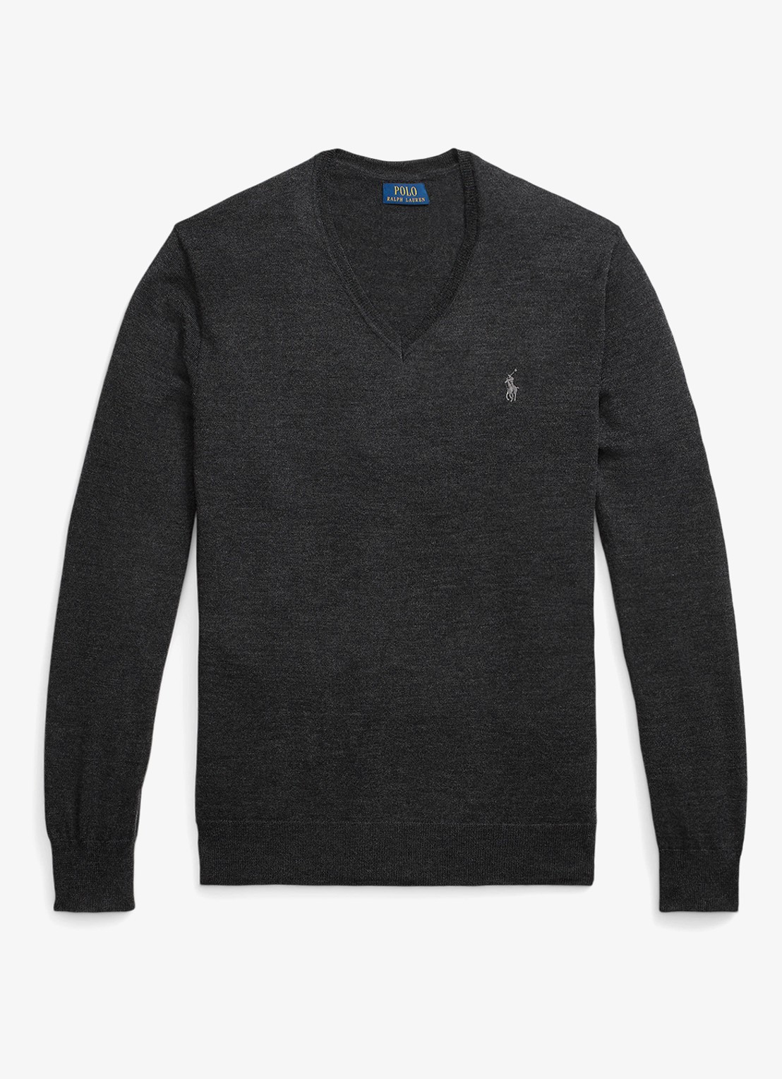 Ralph Lauren Fijngebreide pullover van wol met logoborduring - voorkant 4 dark granite hthr / donkergrijs