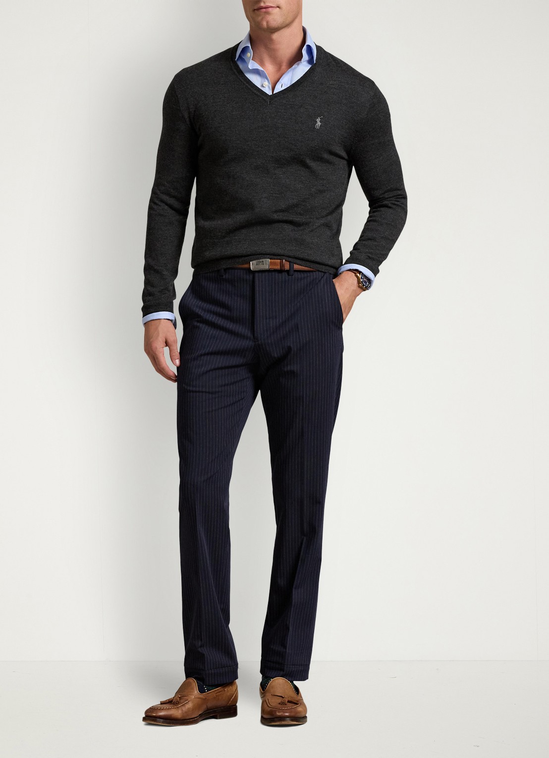 Ralph Lauren Fijngebreide pullover van wol met logoborduring - voorkant 5 dark granite hthr / donkergrijs