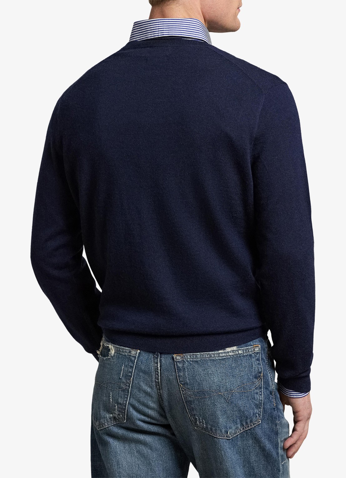 Ralph Lauren Fijngebreide pullover van wol met V-hals - achterkant 5 blauw
