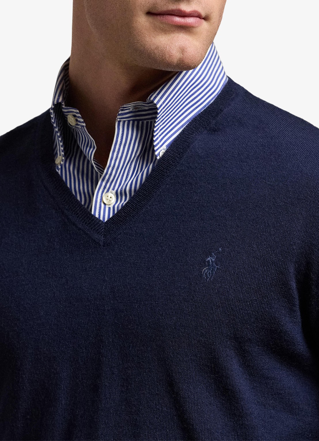 Ralph Lauren Fijngebreide pullover van wol met V-hals - detail 4 blauw