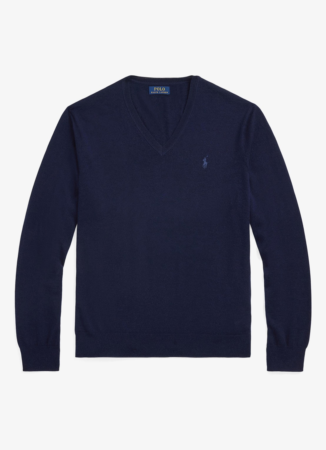 Ralph Lauren Fijngebreide pullover van wol met V-hals - voorkant blauw