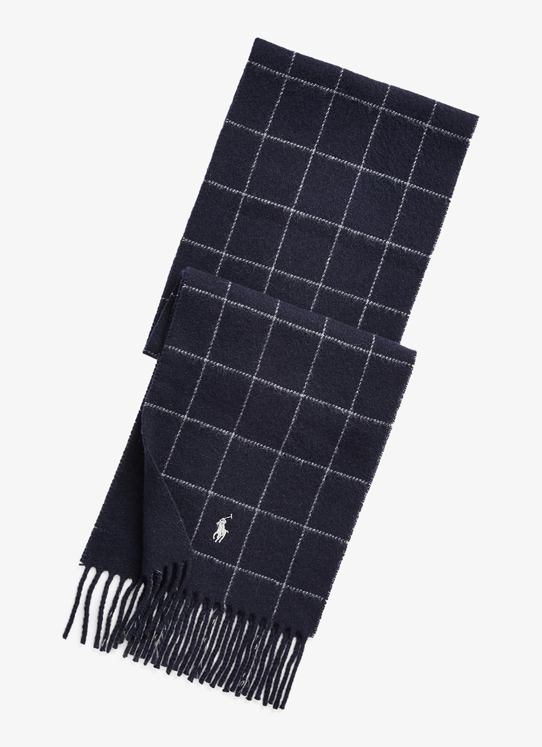Ralph Lauren Fijngebreide sjaal met print - voorkant blauw