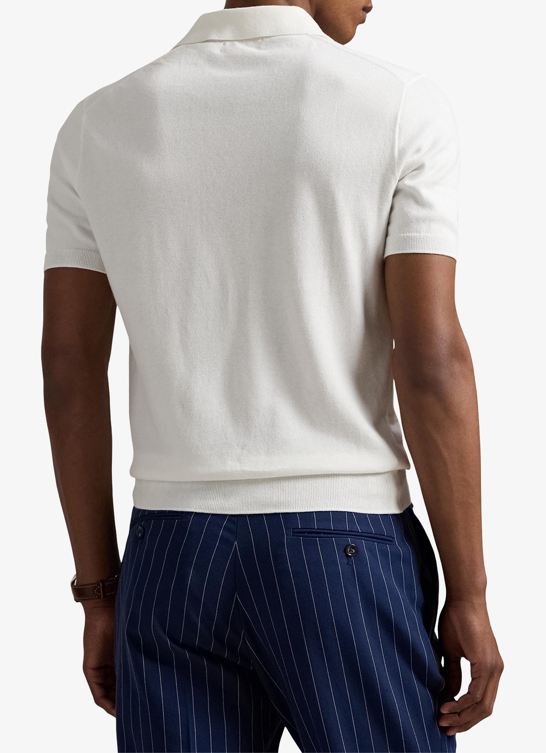 Ralph Lauren Fijngebreide slim fit polo met logo - achterkant 5 deckwash white / wit