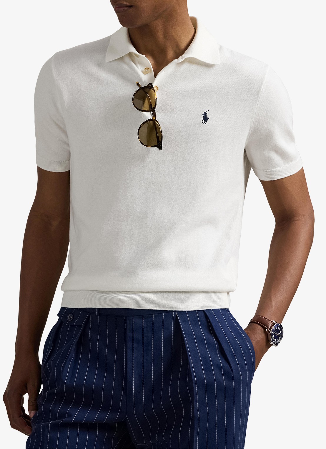 Ralph Lauren Fijngebreide slim fit polo met logo - detail 3 deckwash white / wit