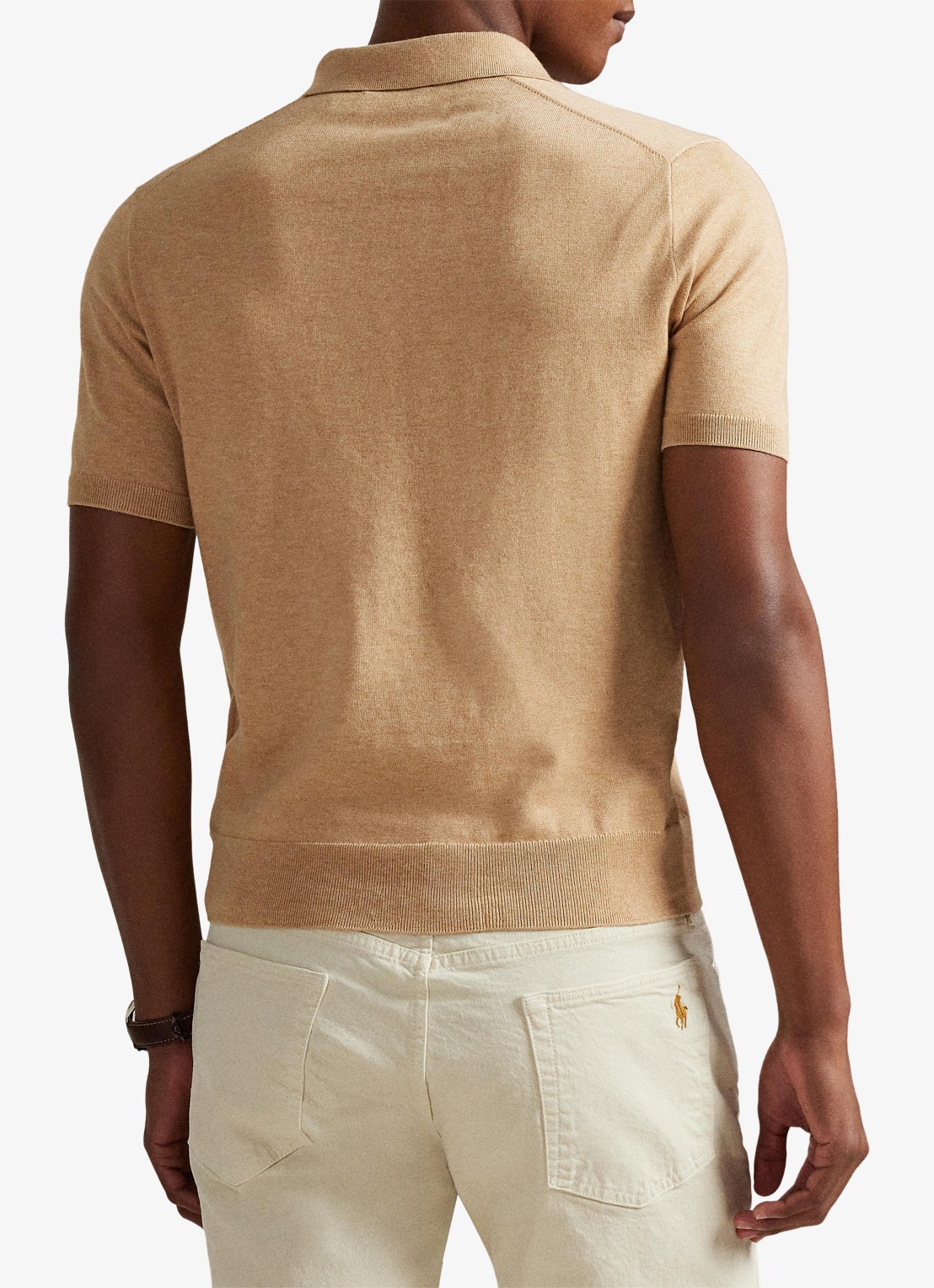 Ralph Lauren Fijngebreide slim fit polo met logo - achterkant 5 camel melange / camel