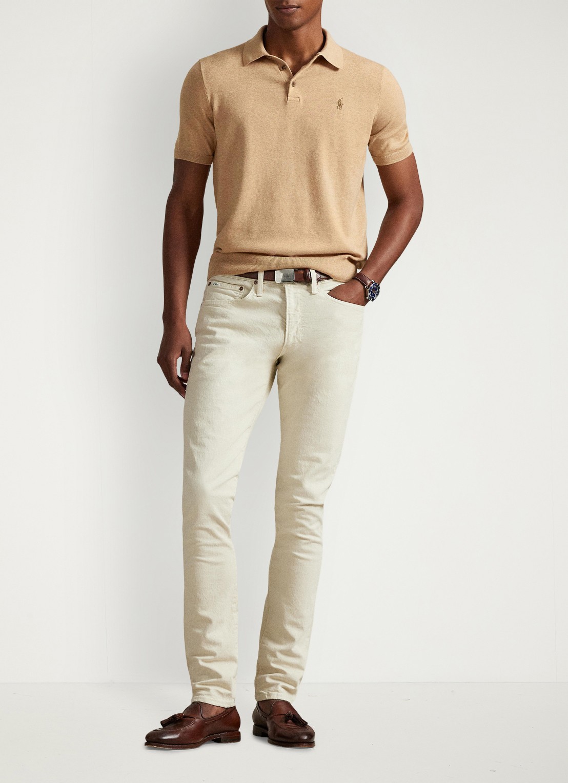 Ralph Lauren Fijngebreide slim fit polo met logo - detail 3 camel melange / camel