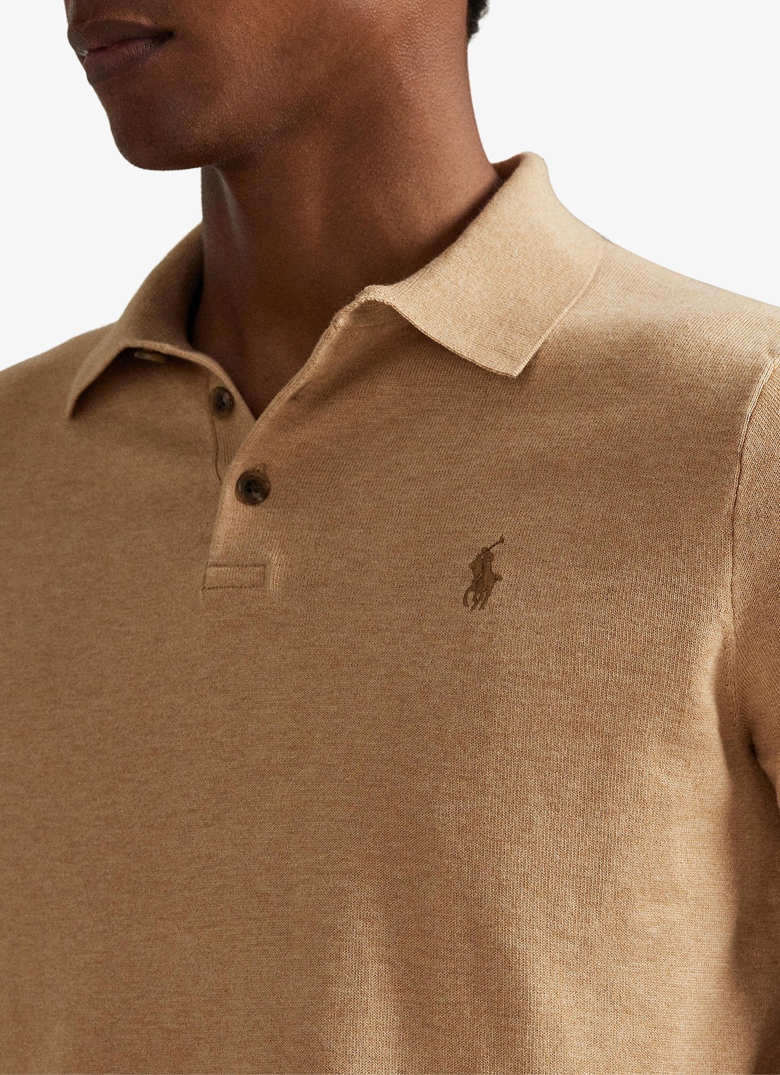 Ralph Lauren Fijngebreide slim fit polo met logo - detail 4 camel melange / camel