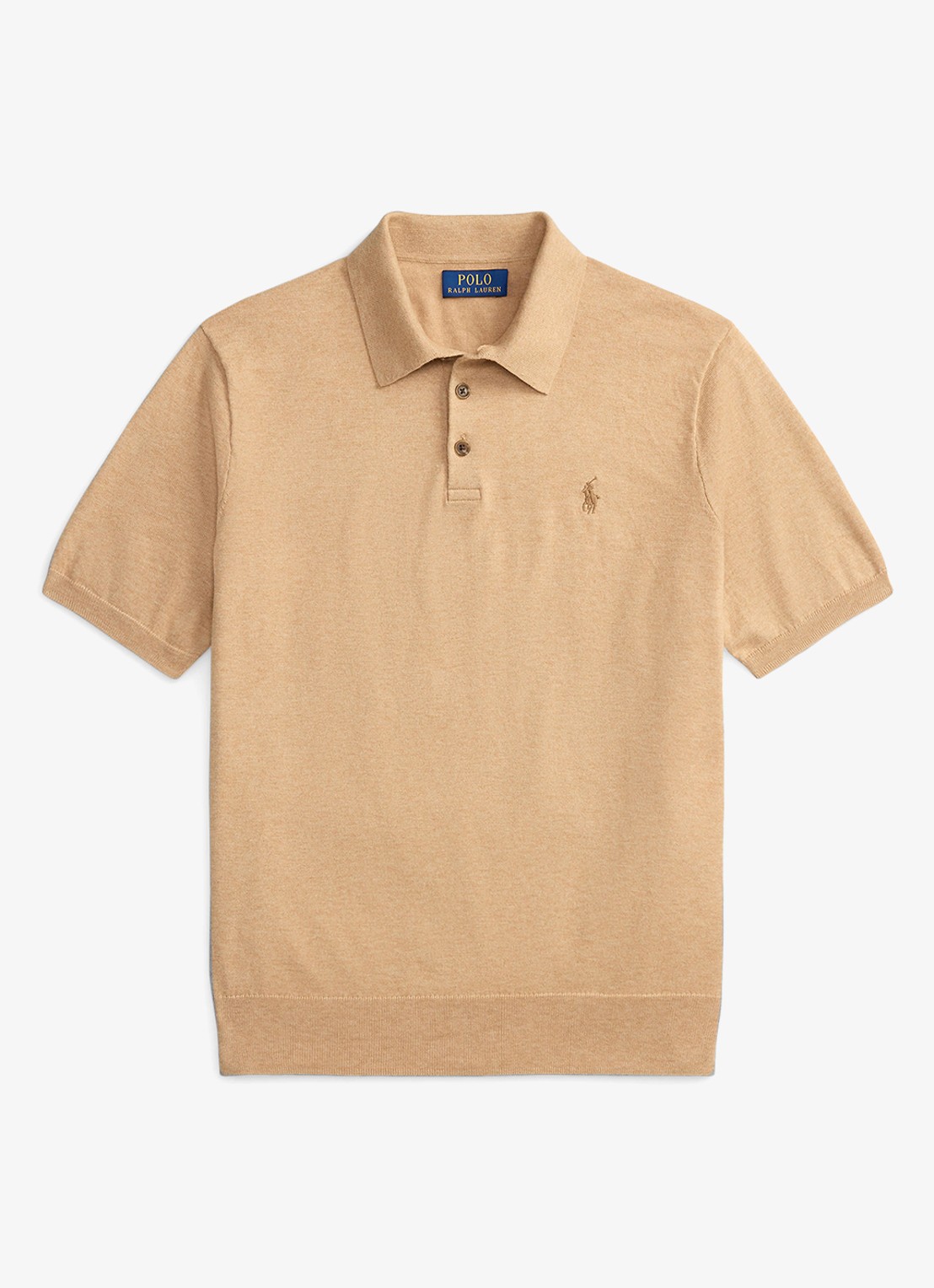 Ralph Lauren Fijngebreide slim fit polo met logo - voorkant camel melange / camel
