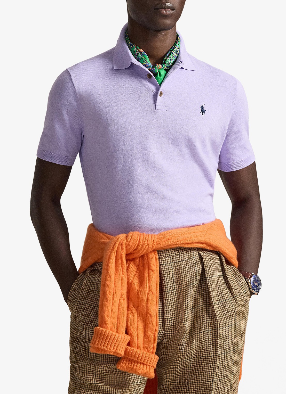 Ralph Lauren Fijngebreide slim fit polo met logo - voorkant 5 powder purple / paars