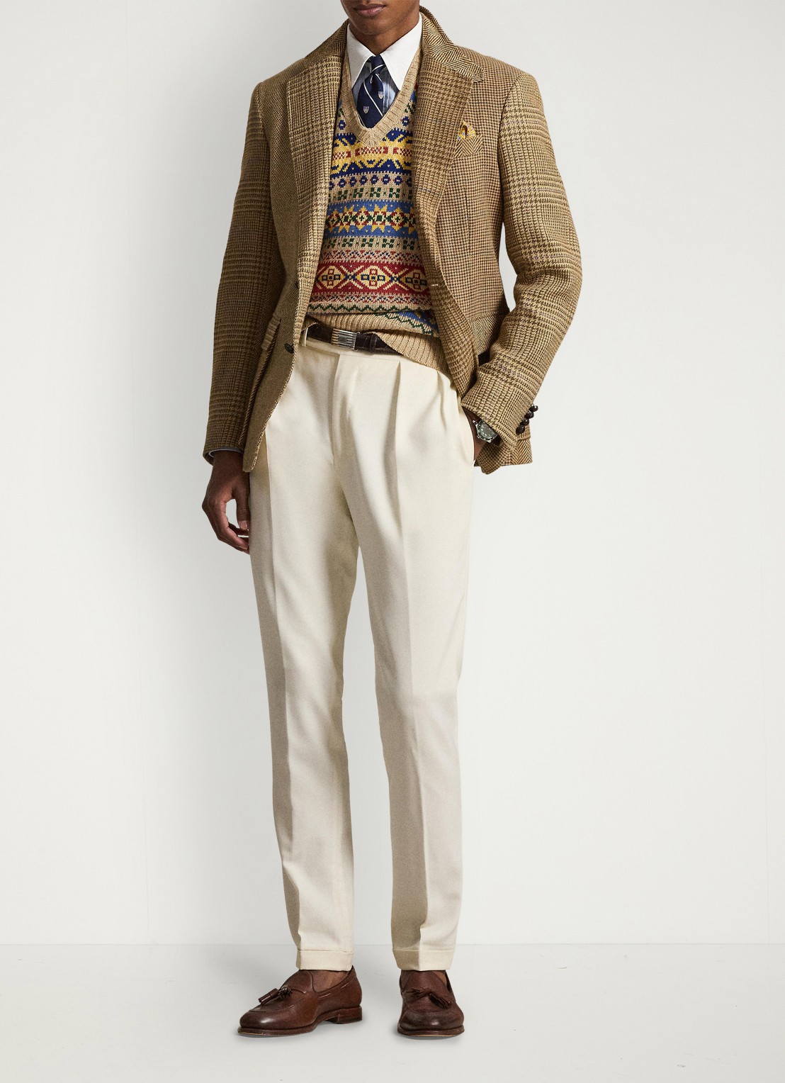 Ralph Lauren Fijngebreide spencer in linnenblend met ingebreid patroon - detail 4 tan combo-40jn