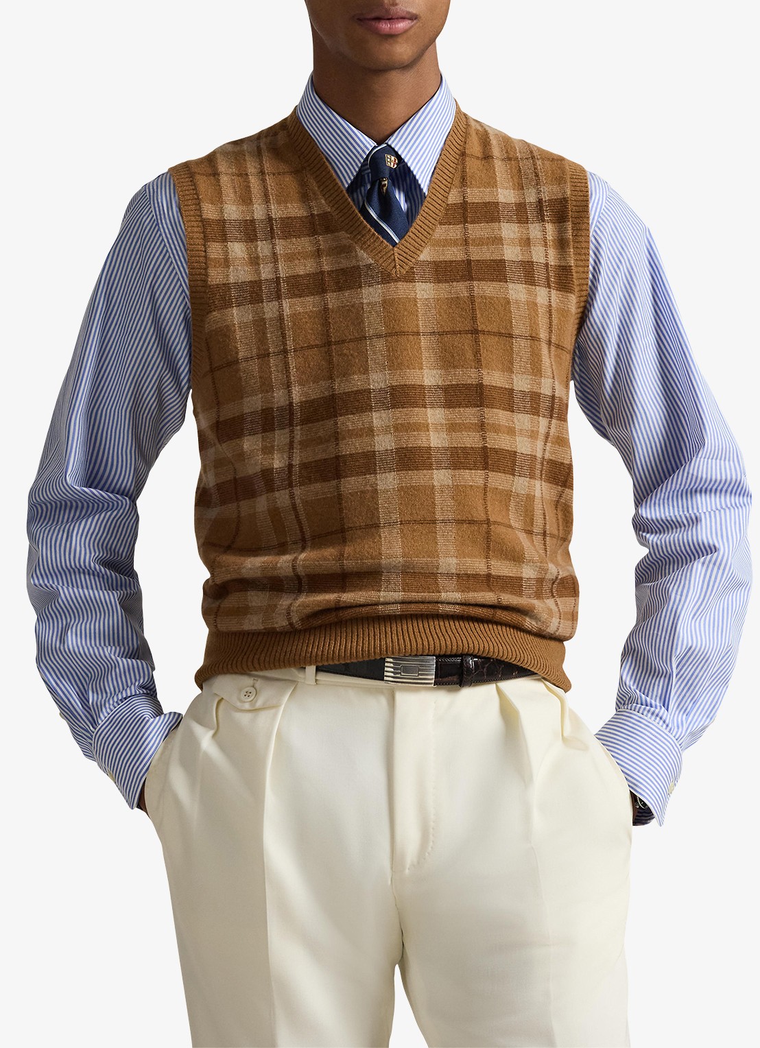 Ralph Lauren Fijngebreide spencer van kasjmier met ruitdessin - detail 4 brown combo-256z
