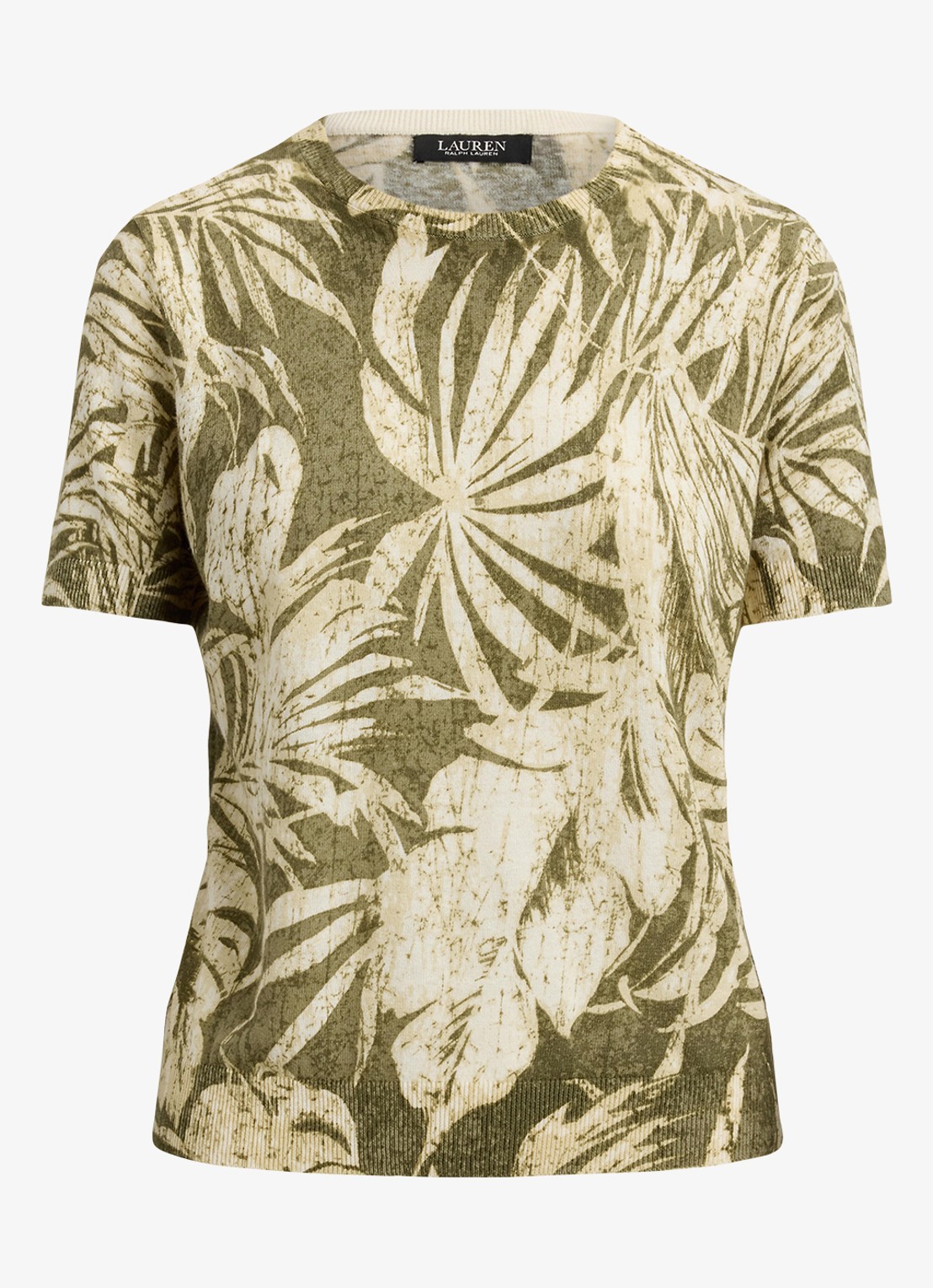 Ralph Lauren Fijngebreide top in linnenblend met bladprint - voorkant 2 olive multi / groen