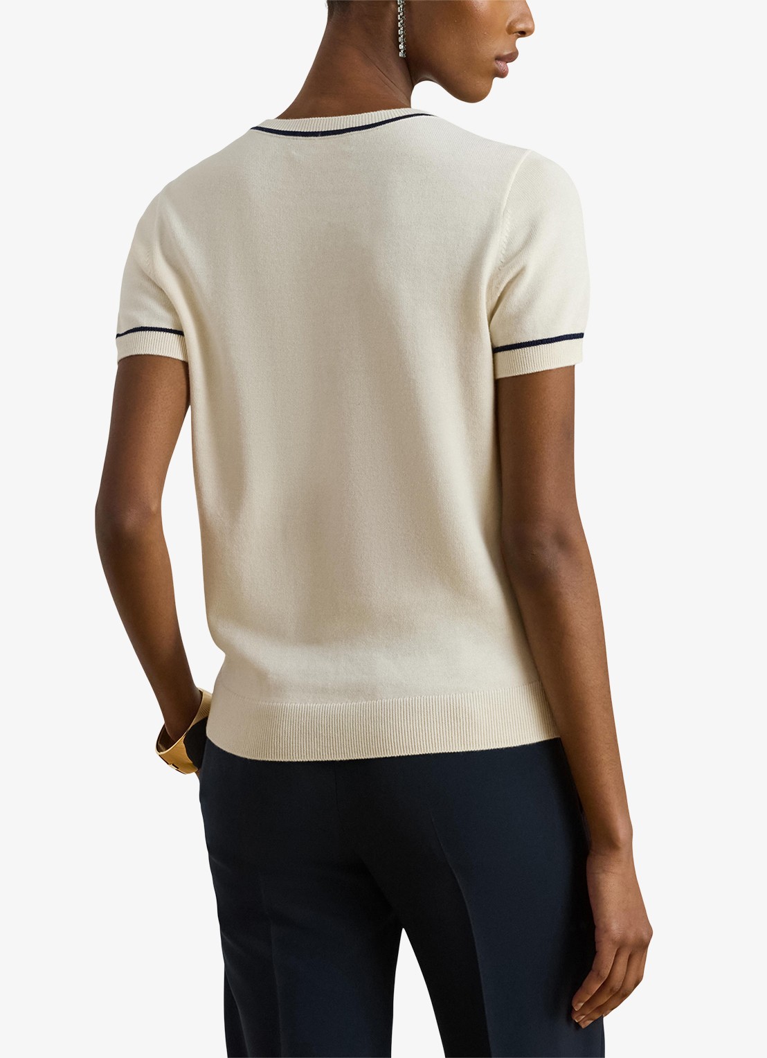 Ralph Lauren Fijngebreide top met logoborduring - achterkant creme