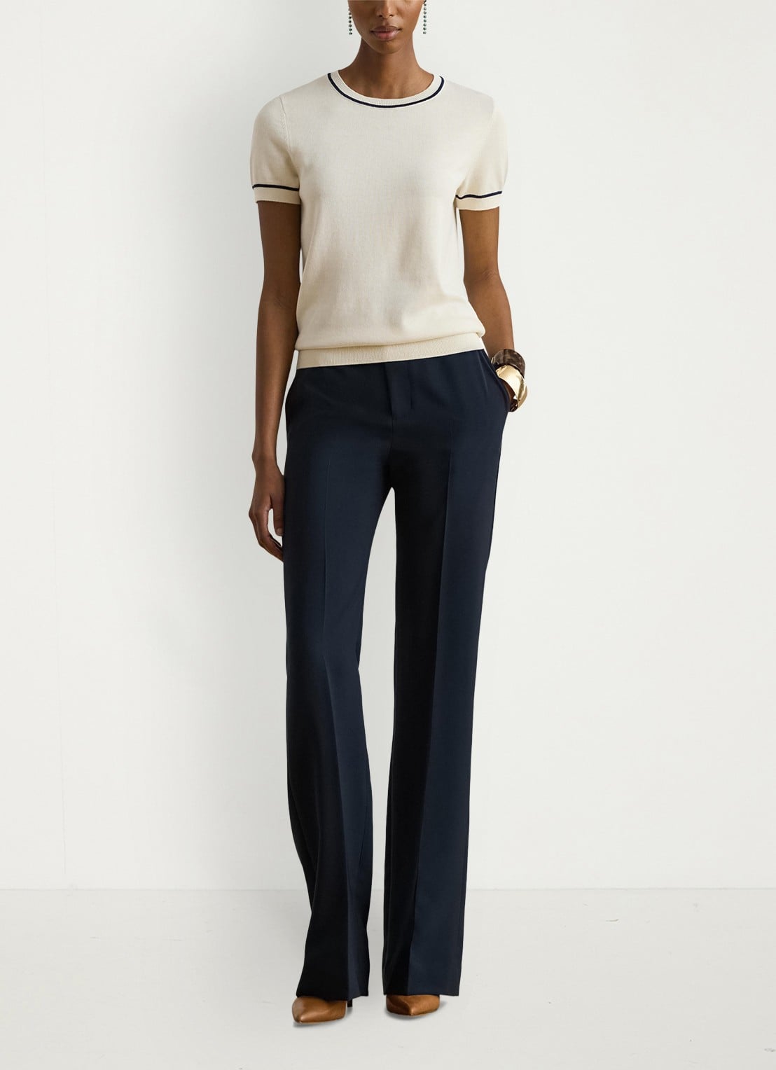 Ralph Lauren Fijngebreide top met logoborduring - voorkant 3 creme