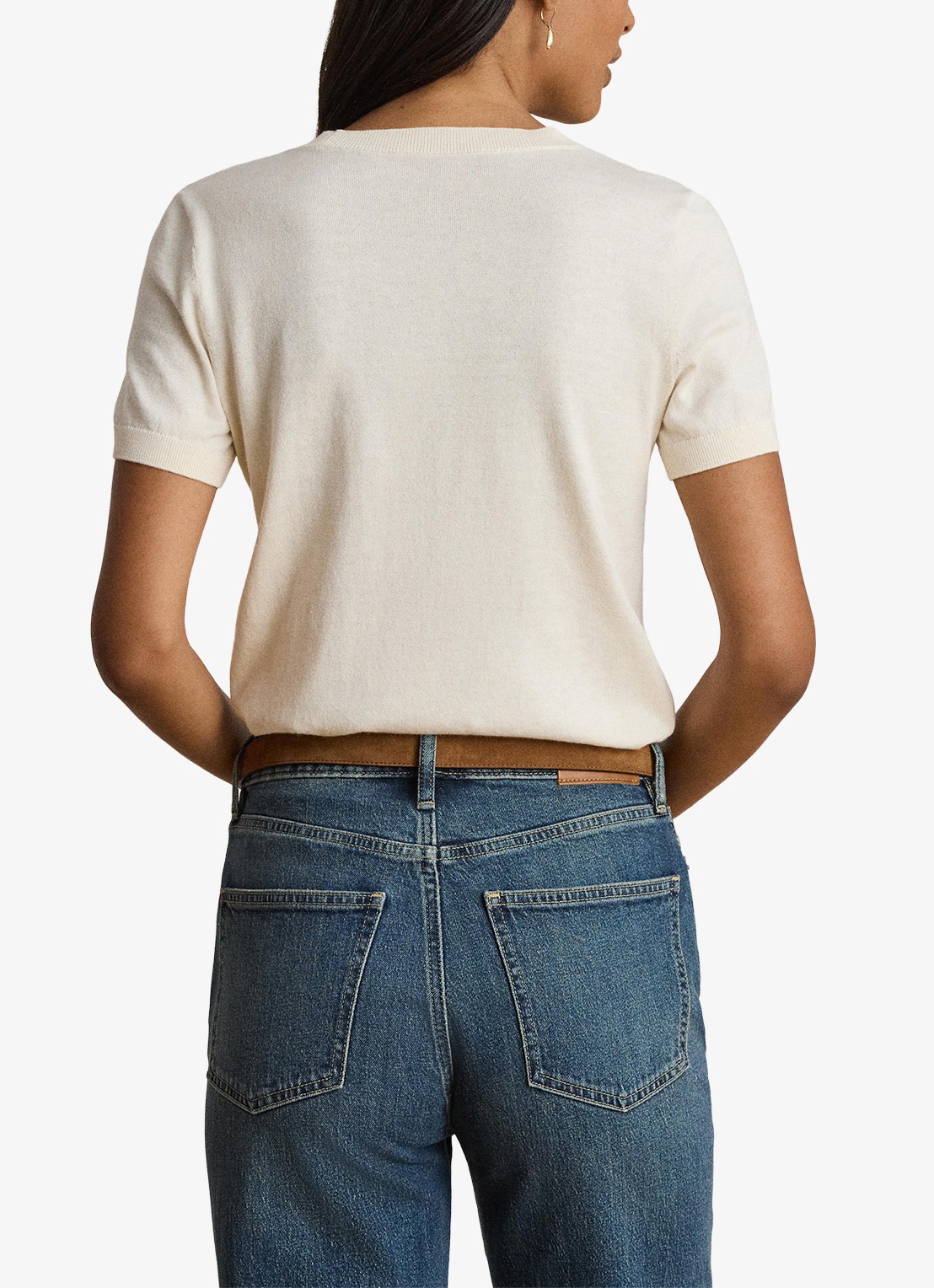 Ralph Lauren Fijngebreide top met logoborduring - achterkant 5 mascarpone crème / crème