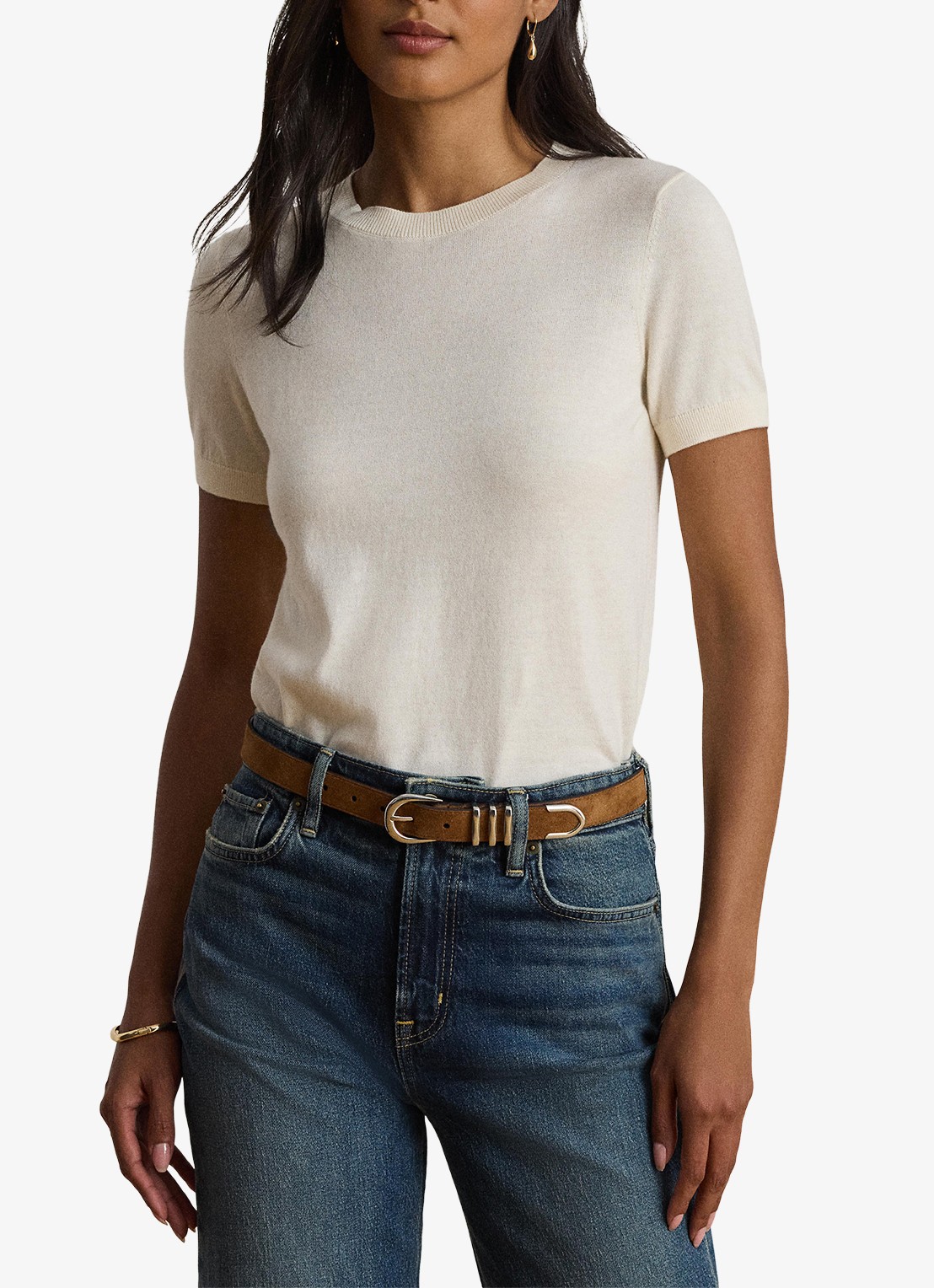Ralph Lauren Fijngebreide top met logoborduring - detail mascarpone crème / crème
