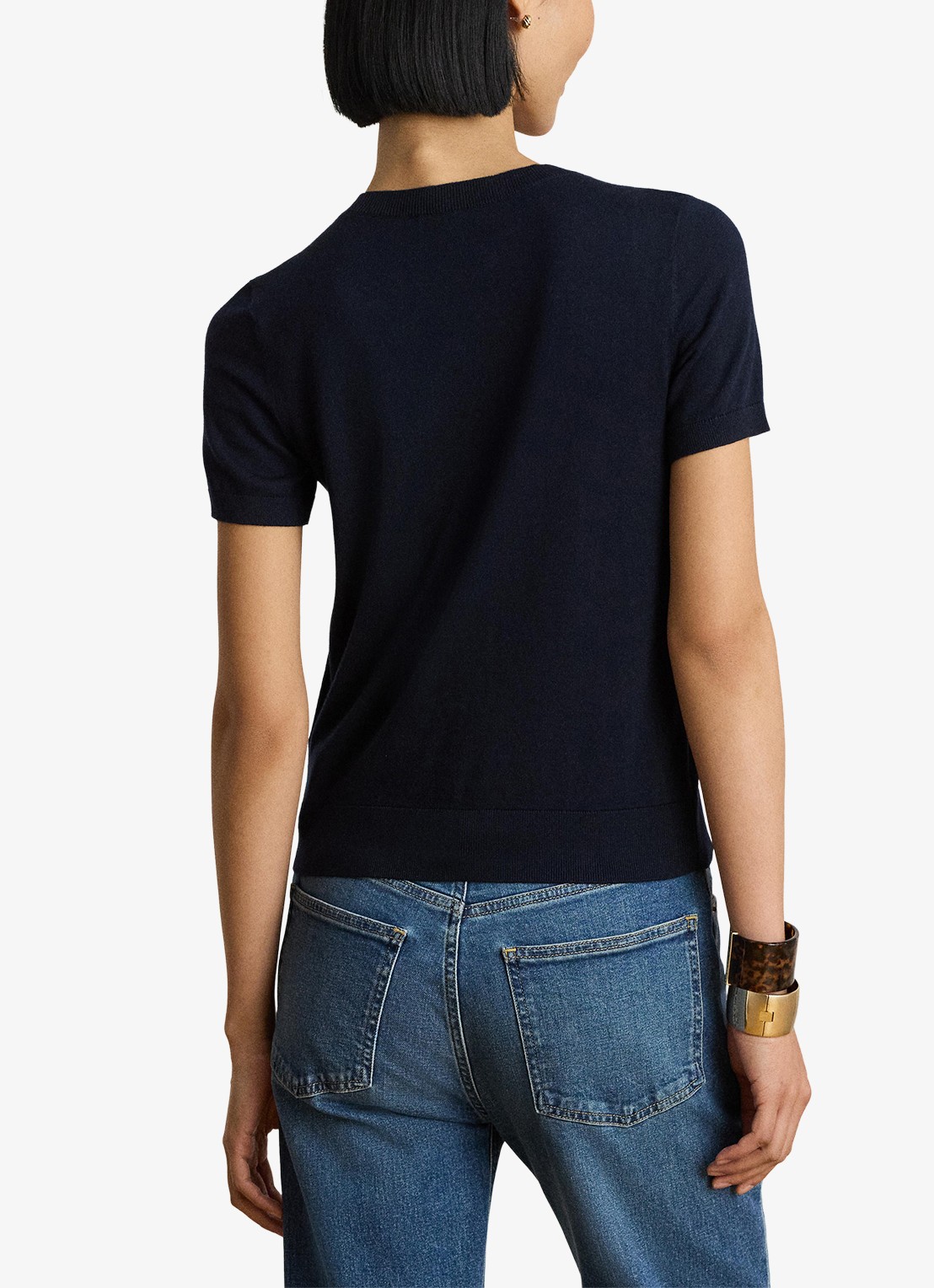 Ralph Lauren Fijngebreide top met logoborduring - achterkant lauren navy / blauw