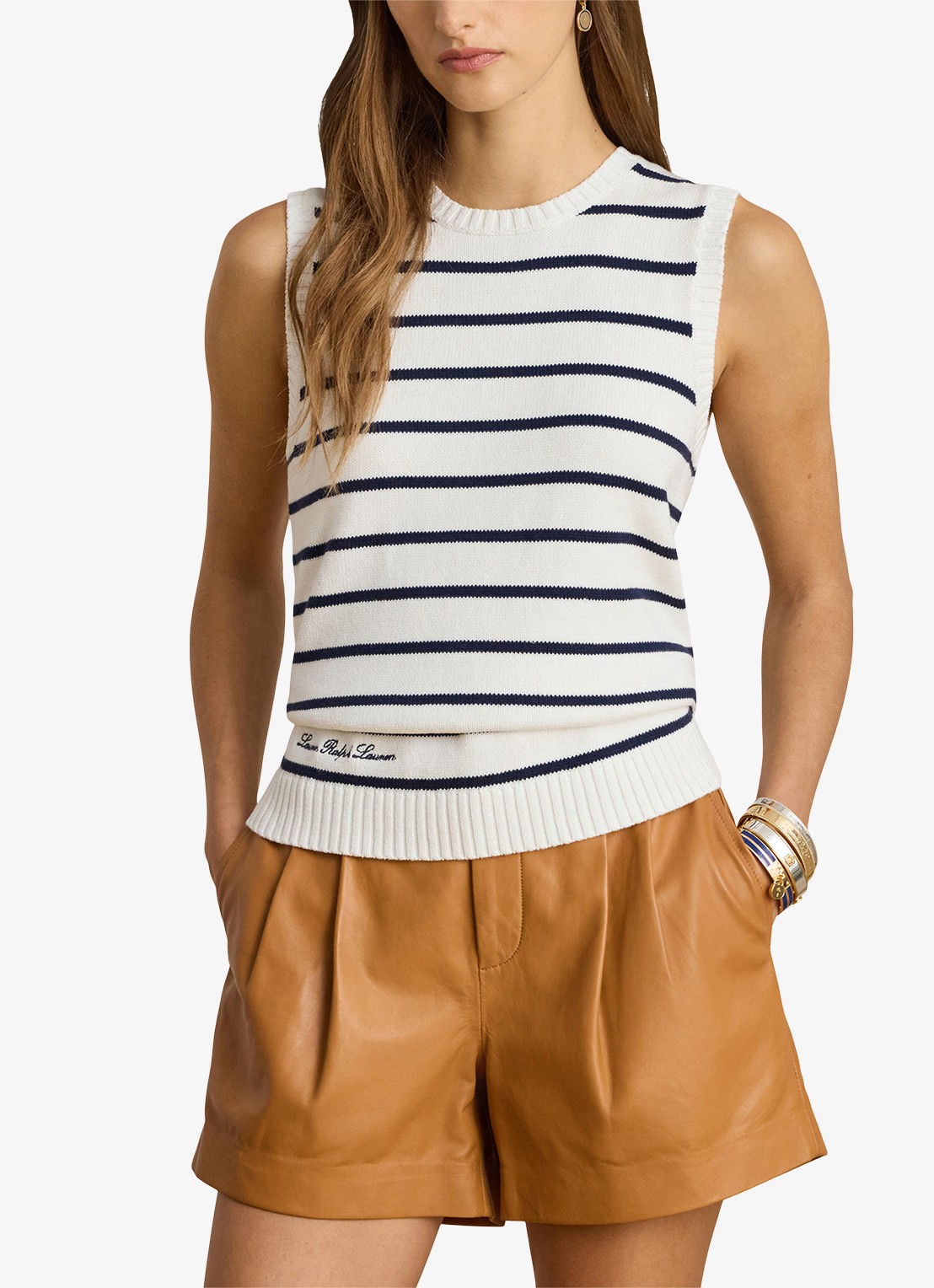 Ralph Lauren Fijngebreide top met streepprint - detail 4 wit