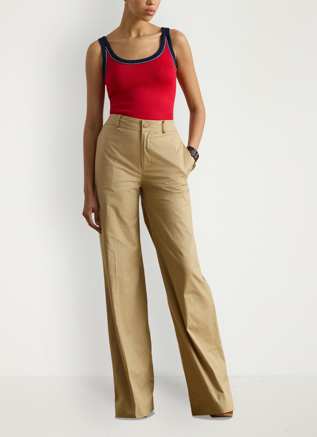Ralph Lauren Fijngebreide top met stretch - voorkant 5 cruise red multi / rood