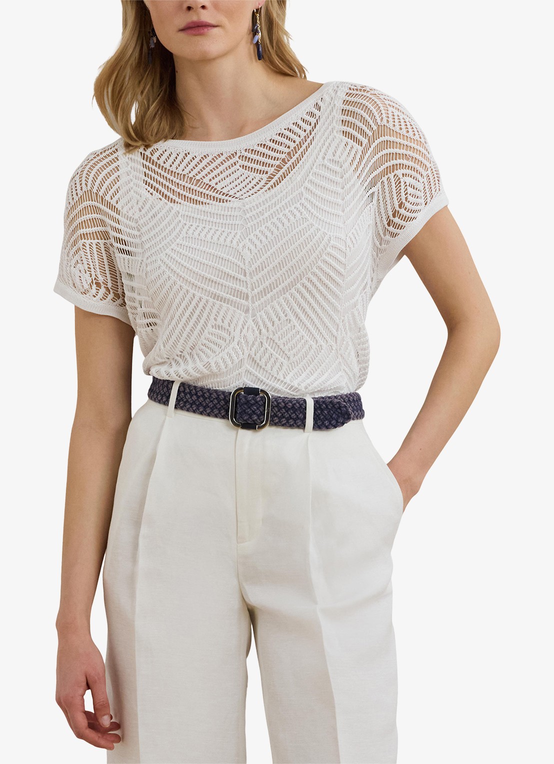 Ralph Lauren Fijngebreide top van mesh met opengewerkt dessin - detail 4 wit