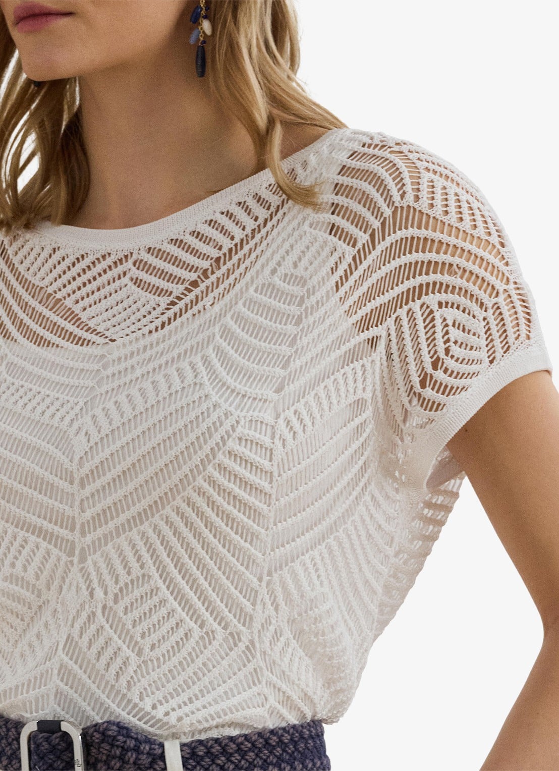 Ralph Lauren Fijngebreide top van mesh met opengewerkt dessin - detail 5 wit