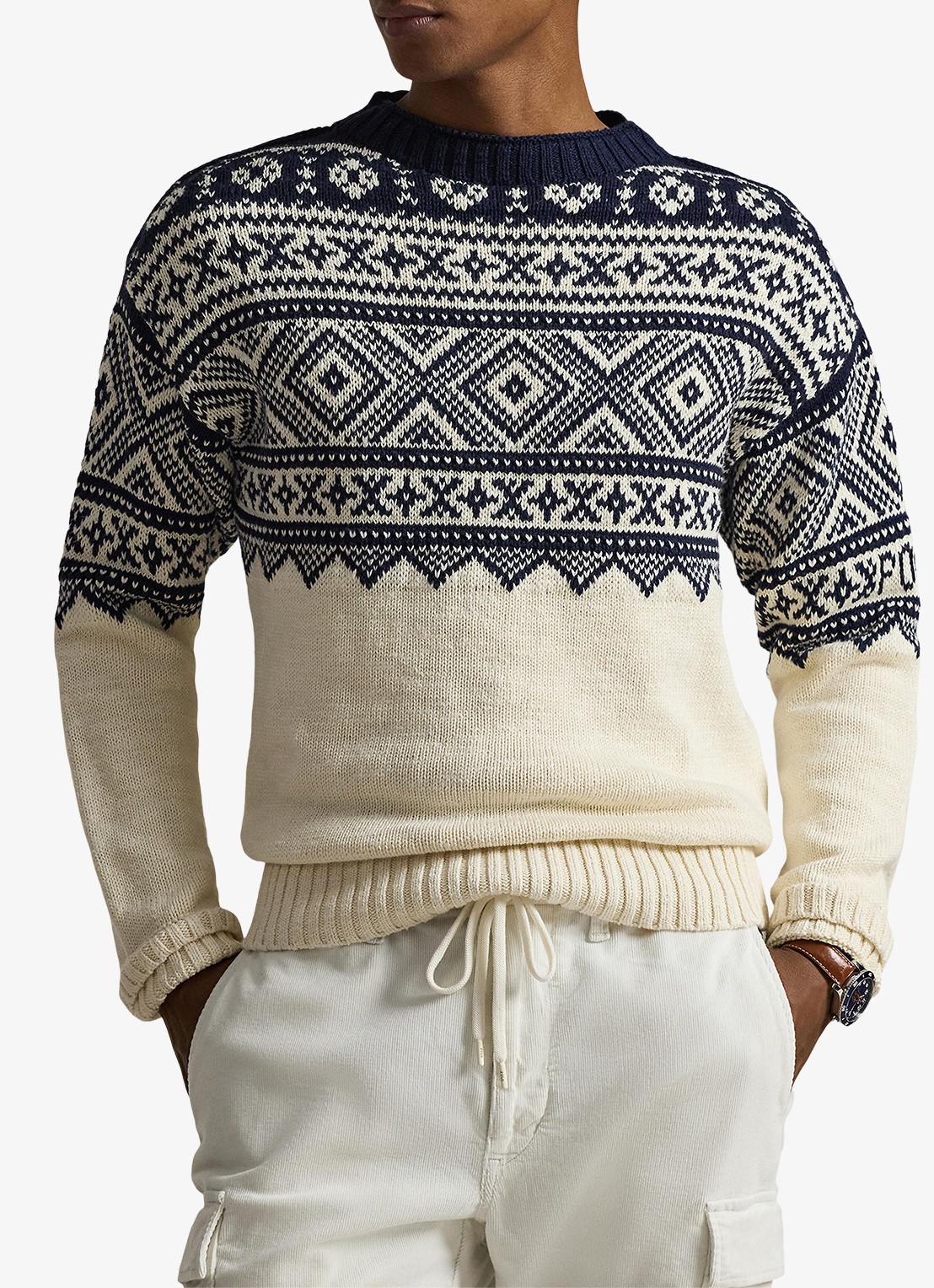 Ralph Lauren Fijngebreide trui in kasjmierblend met ingebreid patroon - detail 4 cream combo / creme