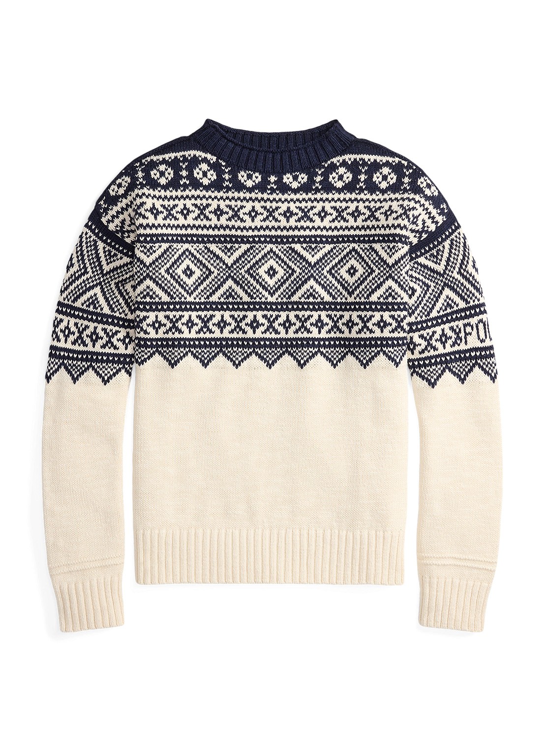 Ralph Lauren Fijngebreide trui in kasjmierblend met ingebreid patroon - voorkant cream combo / creme