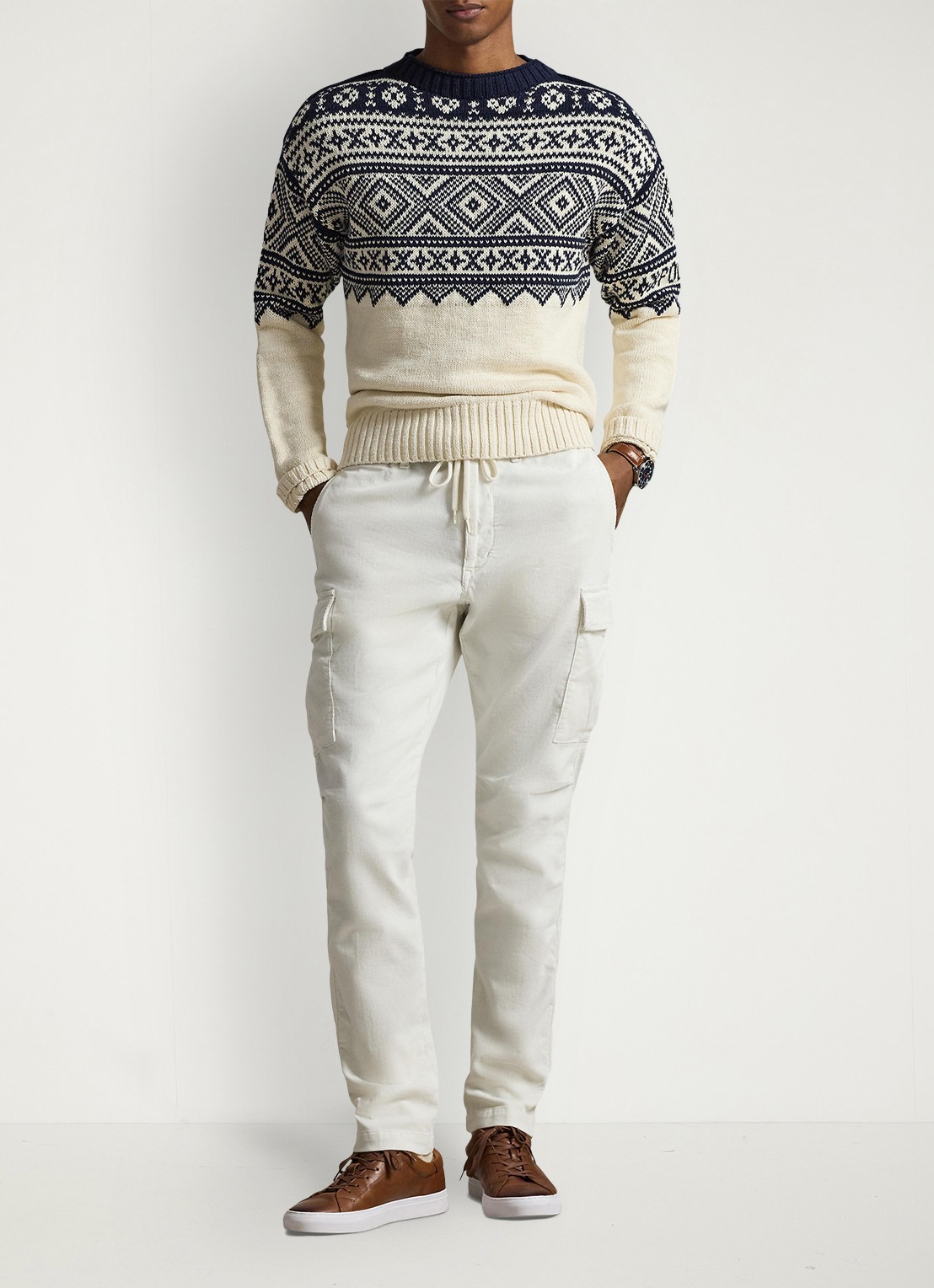 Ralph Lauren Fijngebreide trui in kasjmierblend met ingebreid patroon - voorkant 2 cream combo / creme