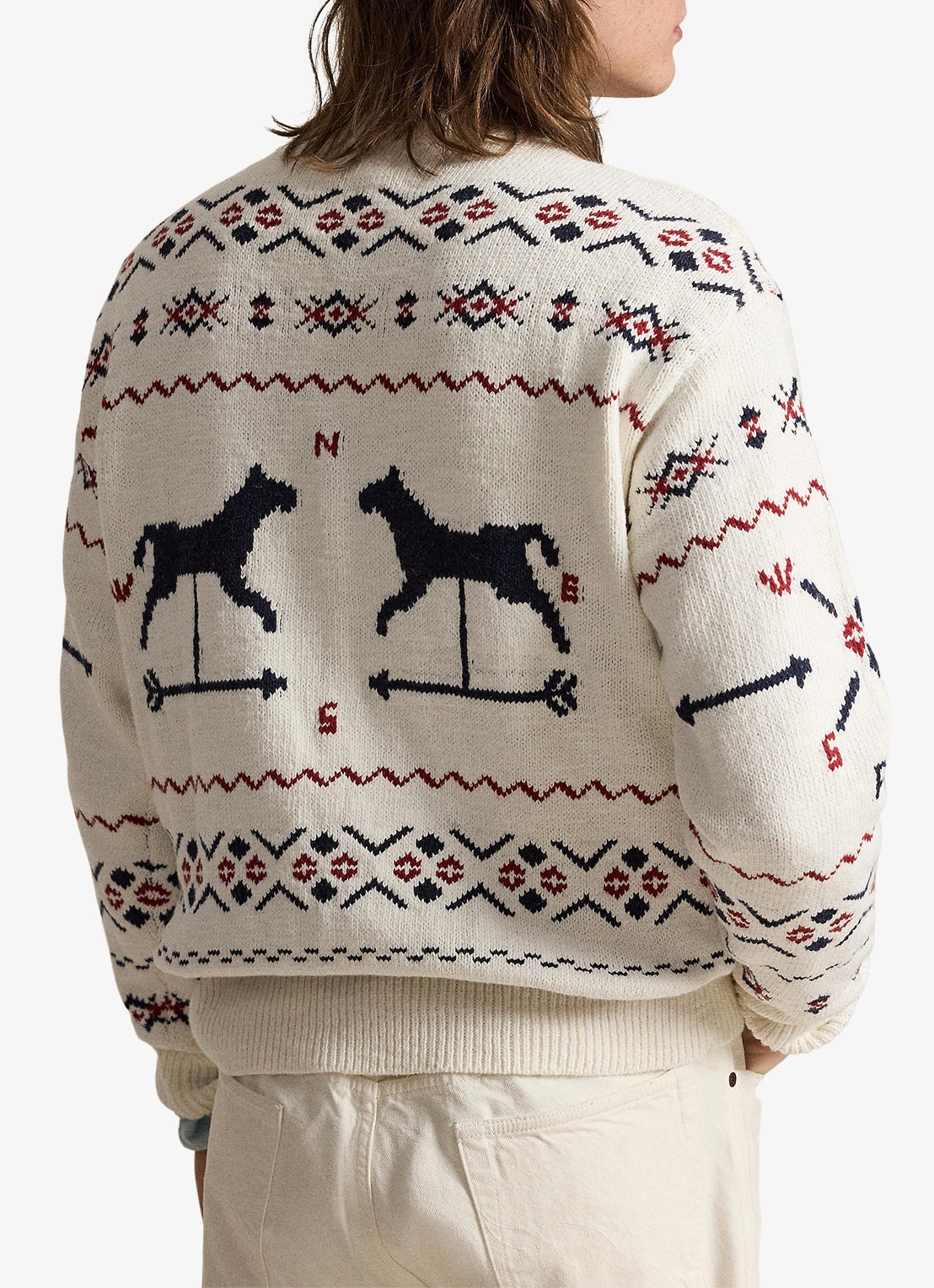 Ralph Lauren Fijngebreide trui in linnenblend met ingebreid patroon - achterkant cream combo / creme