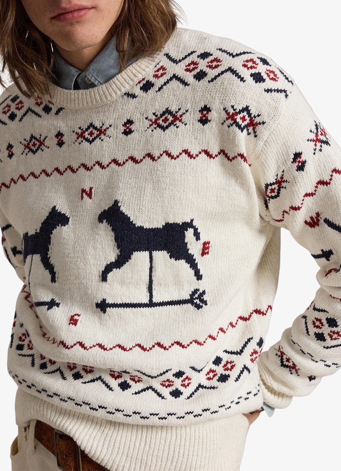 Ralph Lauren Fijngebreide trui in linnenblend met ingebreid patroon - detail 3 cream combo / creme