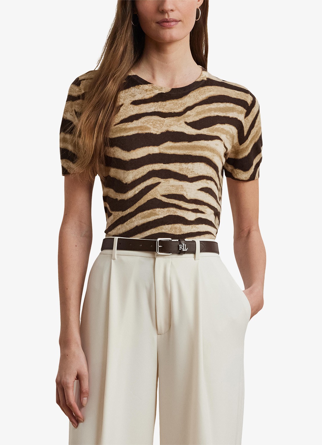 Ralph Lauren Fijngebreide trui in linnenblend met print - detail bruin