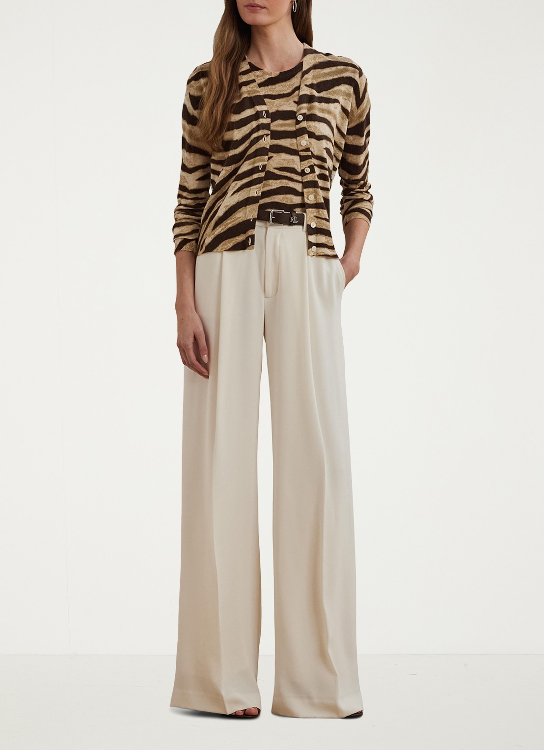 Ralph Lauren Fijngebreide trui in linnenblend met print - voorkant 4 bruin