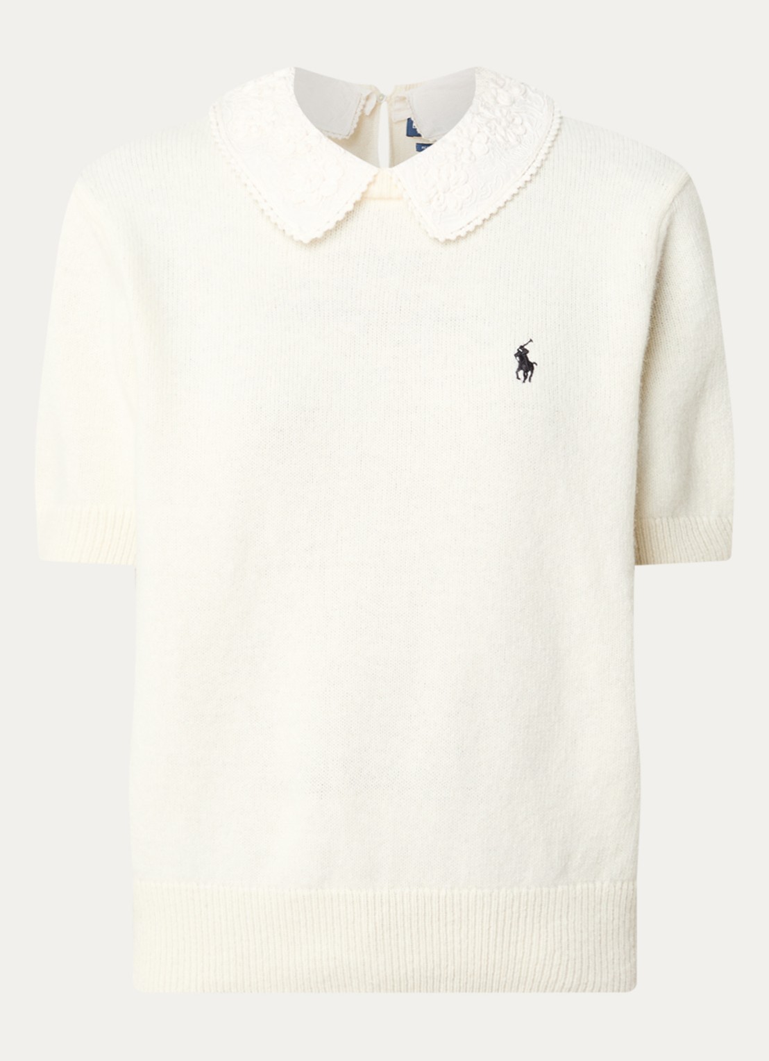 Ralph Lauren Fijngebreide trui in wolblend met kraag van kant - voorkant 3 gebroken wit
