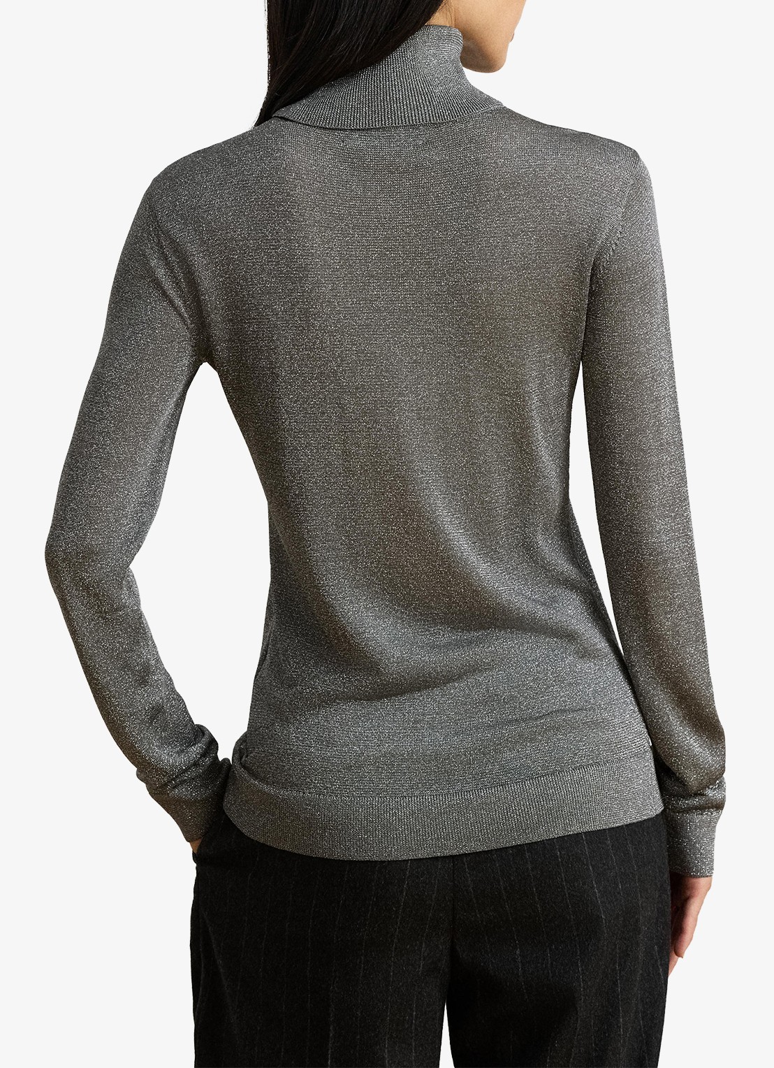 Ralph Lauren Fijngebreide trui met col en metallic finish - achterkant 5 black/silver metallic / zwart/zilver