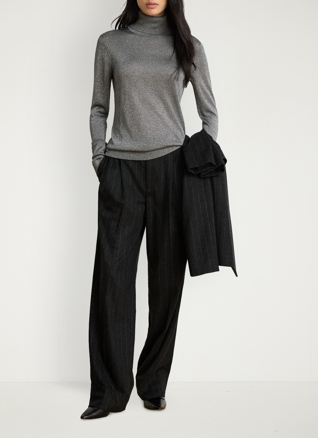 Ralph Lauren Fijngebreide trui met col en metallic finish - voorkant 4 black/silver metallic / zwart/zilver