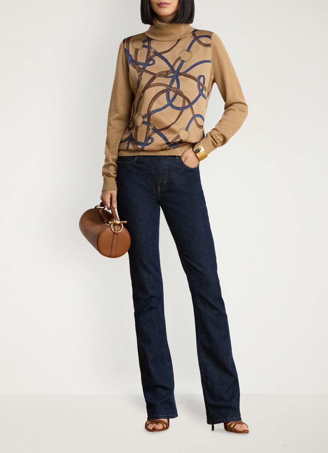 Ralph Lauren Fijngebreide trui met col en print - detail camel multi / beige