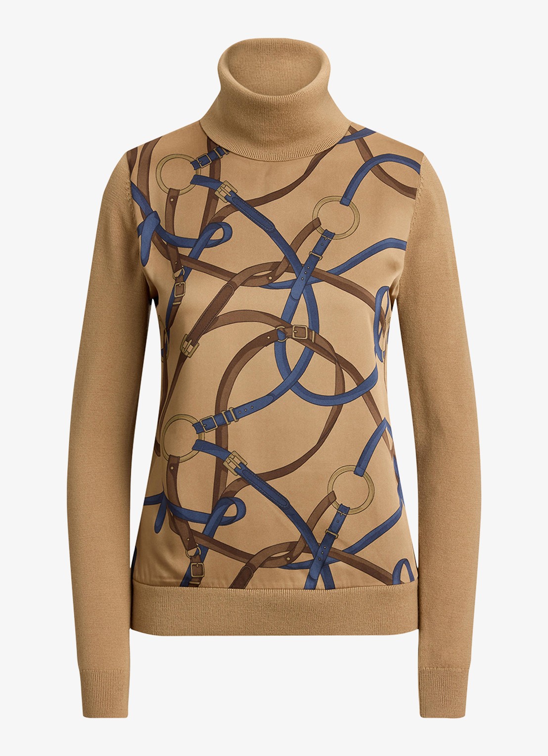Ralph Lauren Fijngebreide trui met col en print - voorkant 4 camel multi / beige