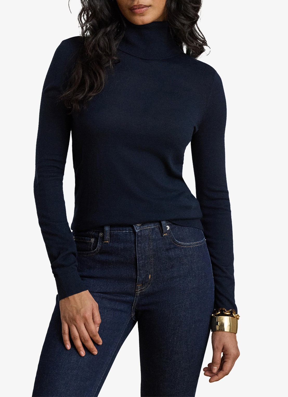 Ralph Lauren Fijngebreide trui met col - voorkant 4 lauren navy / blauw