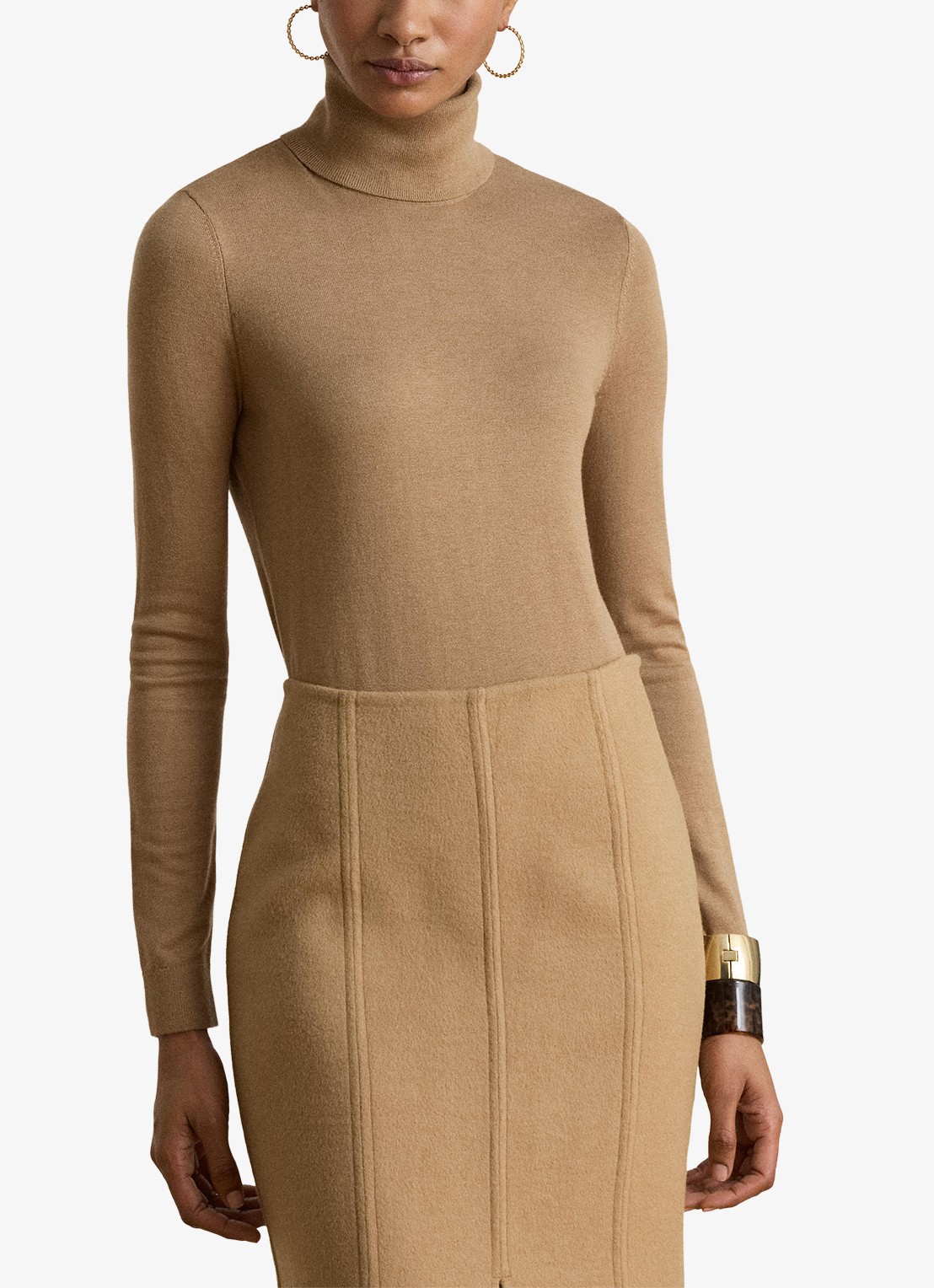 Ralph Lauren Fijngebreide trui met col - voorkant 4 lauren camel / beige