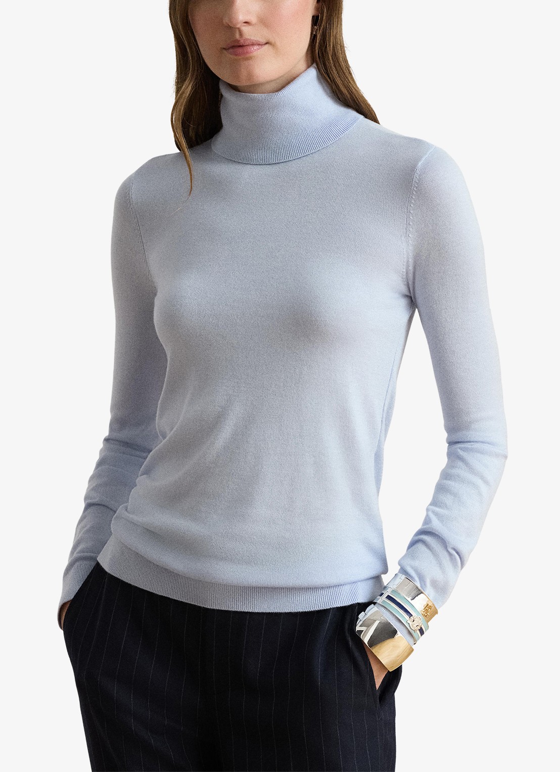 Ralph Lauren Fijngebreide trui met col - voorkant 3 icy blue / blauw