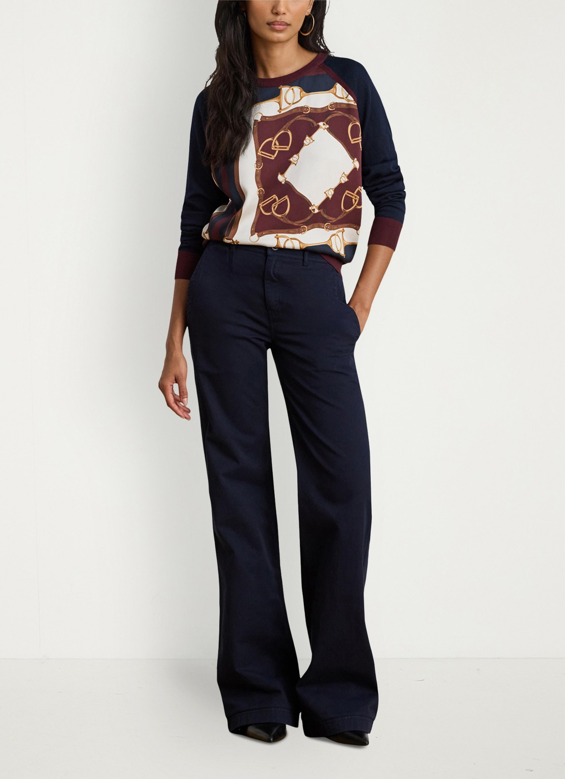 Ralph Lauren Fijngebreide trui met grafische print - voorkant 4 lauren navy / donkerblauw