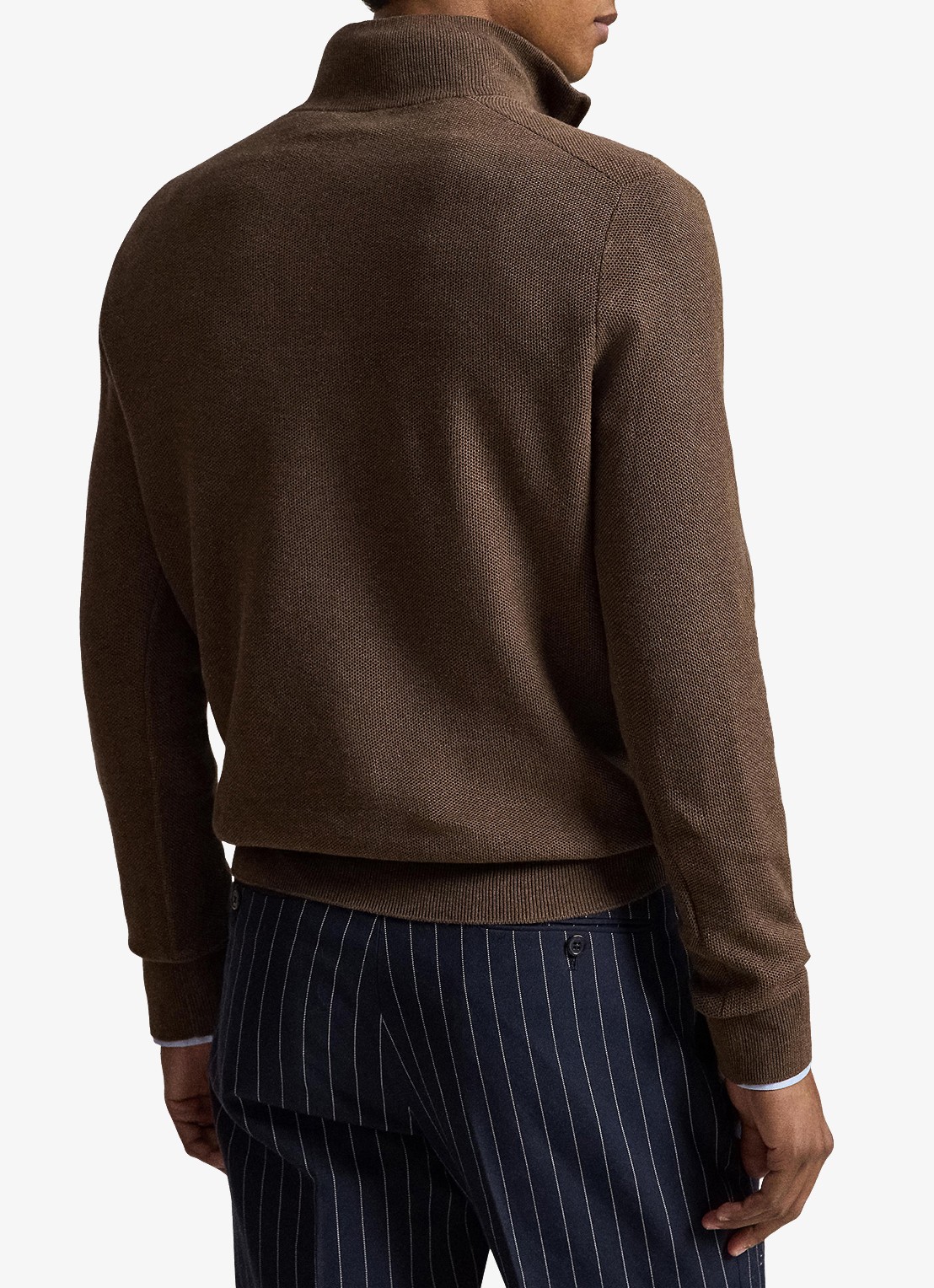 Ralph Lauren Fijngebreide trui met halve rits en logoborduring - achterkant 5 nutmeg brown / bruin