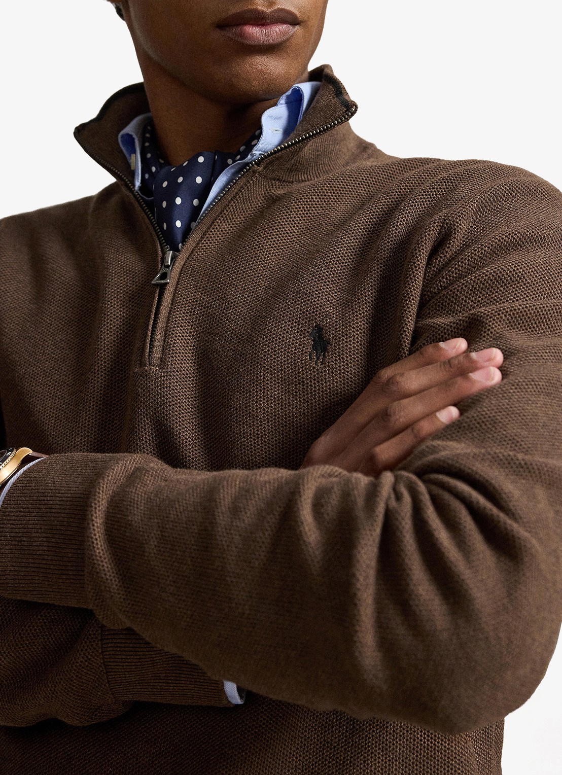Ralph Lauren Fijngebreide trui met halve rits en logoborduring - detail 2 nutmeg brown / bruin