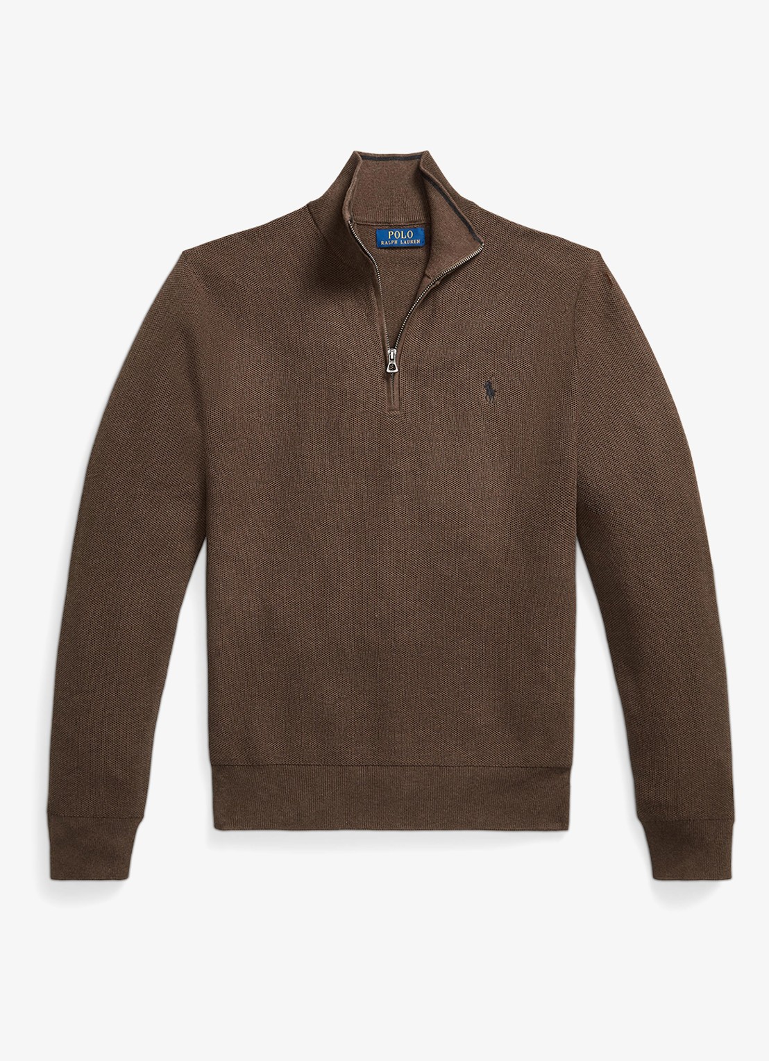 Ralph Lauren Fijngebreide trui met halve rits en logoborduring - voorkant 3 nutmeg brown / bruin