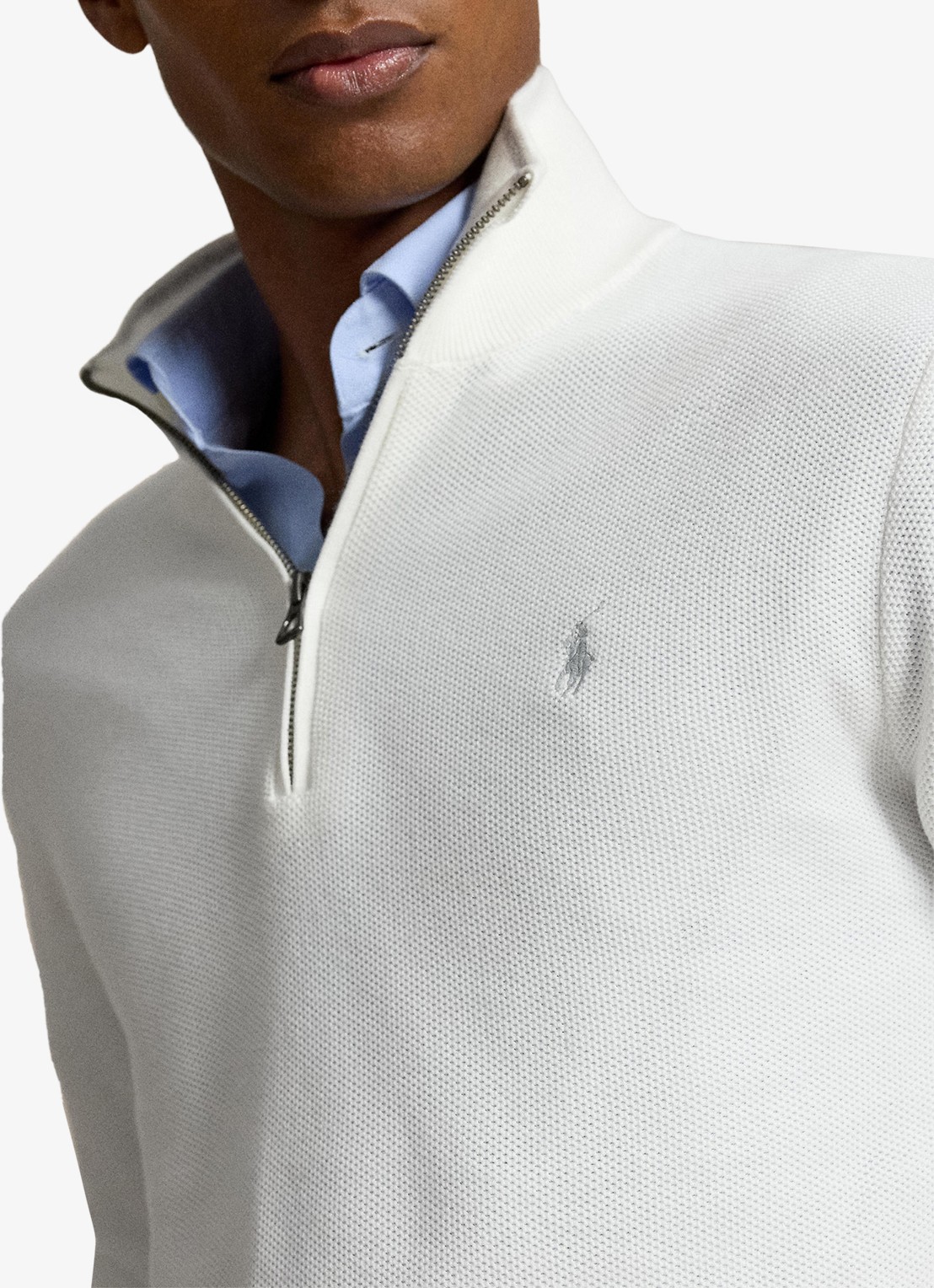 Ralph Lauren Fijngebreide trui met halve rits en logoborduring - detail 2 deckwash white / wit