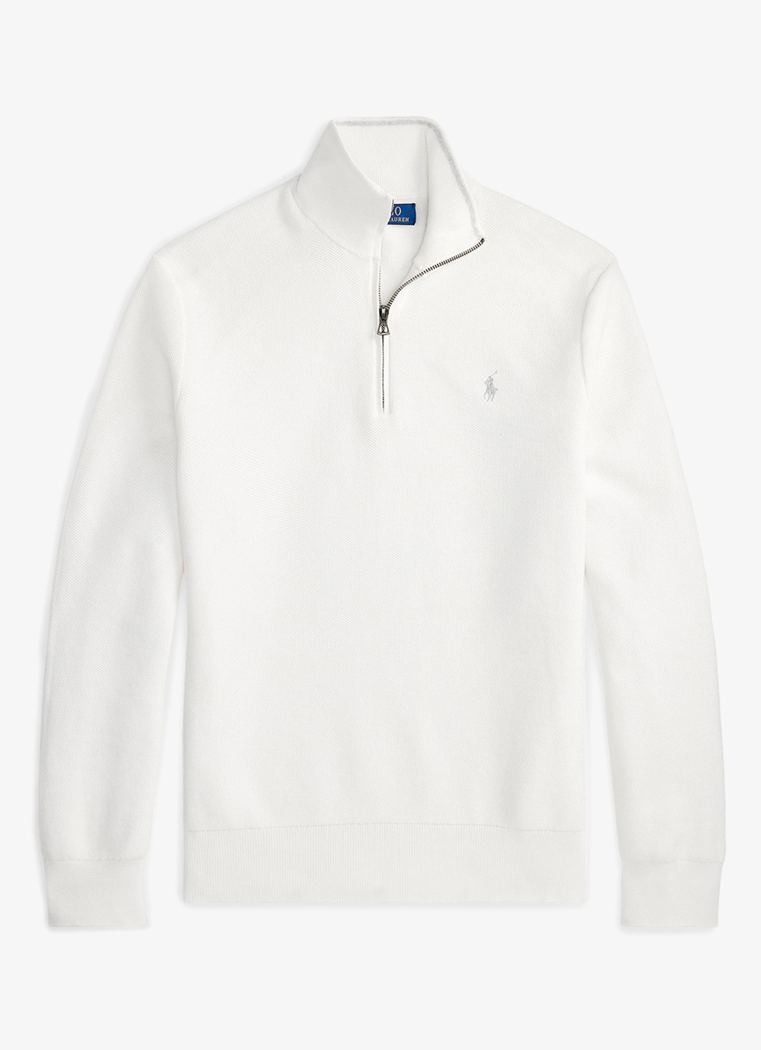 Ralph Lauren Fijngebreide trui met halve rits en logoborduring - voorkant 3 deckwash white / wit