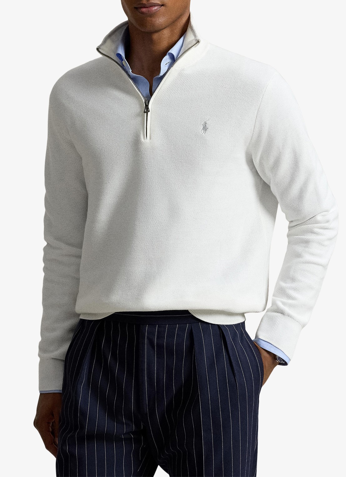 Ralph Lauren Fijngebreide trui met halve rits en logoborduring - voorkant 4 deckwash white / wit